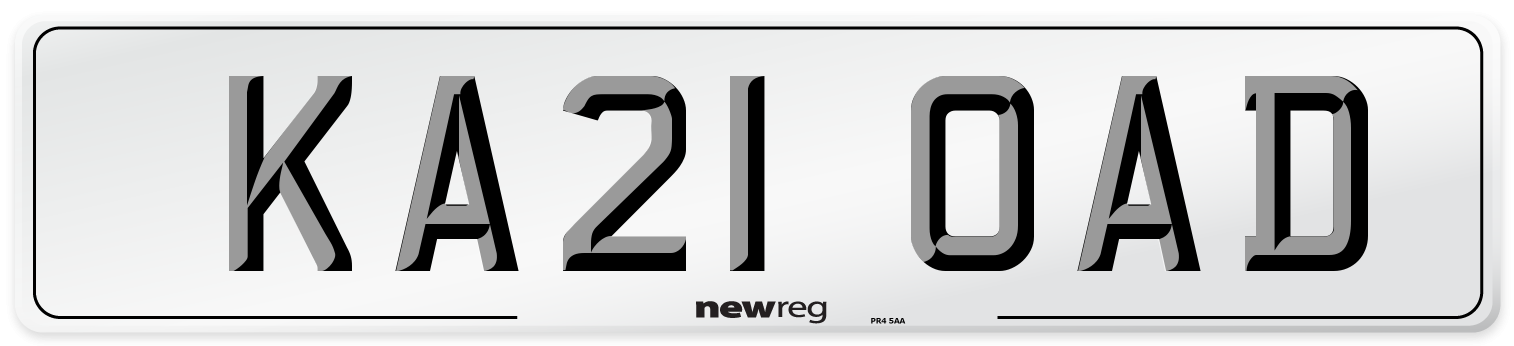 KA21 OAD Number Plate from New Reg